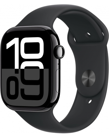Apple Watch Series 10 (GPS, 42 mm) - Schwarzes Aluminiumgehäuse mit schwarzem Sportarmband S/M